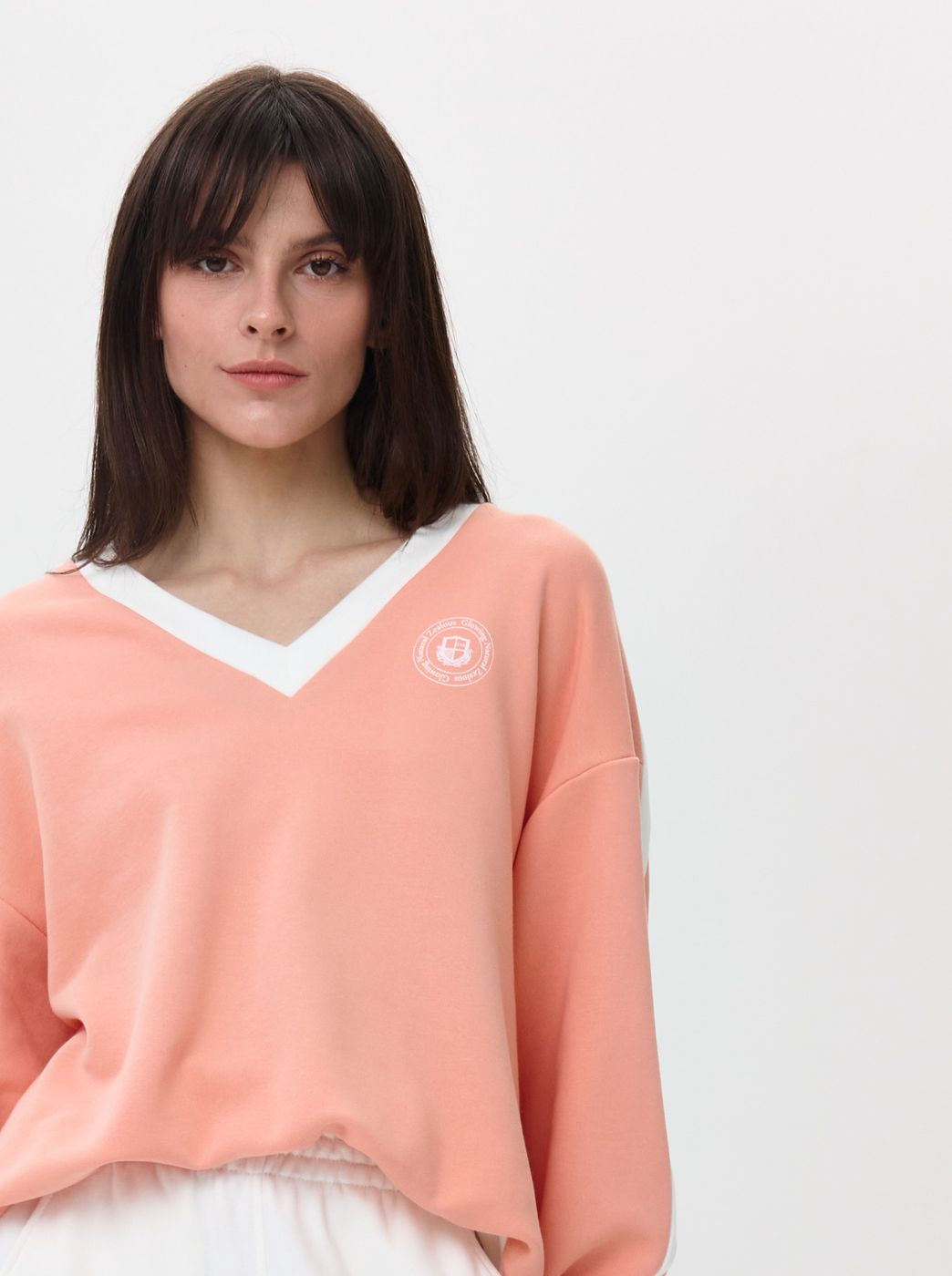 Jane V-neck sweatshirt, Peach 0329 фото