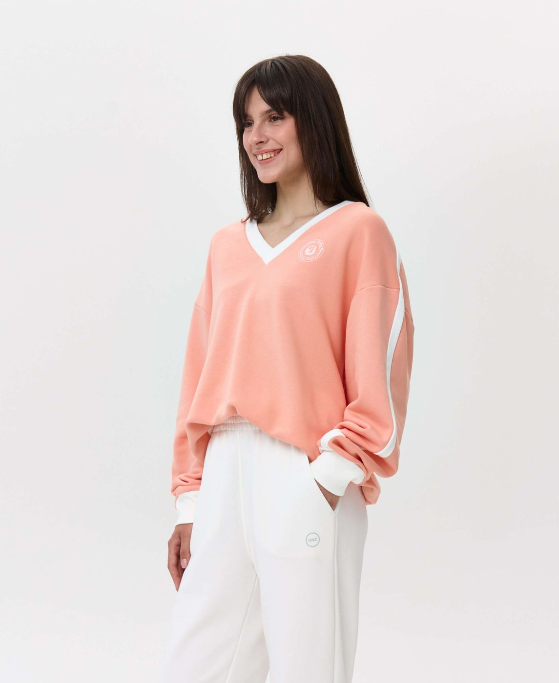 Jane V-neck sweatshirt, Peach 0329 фото