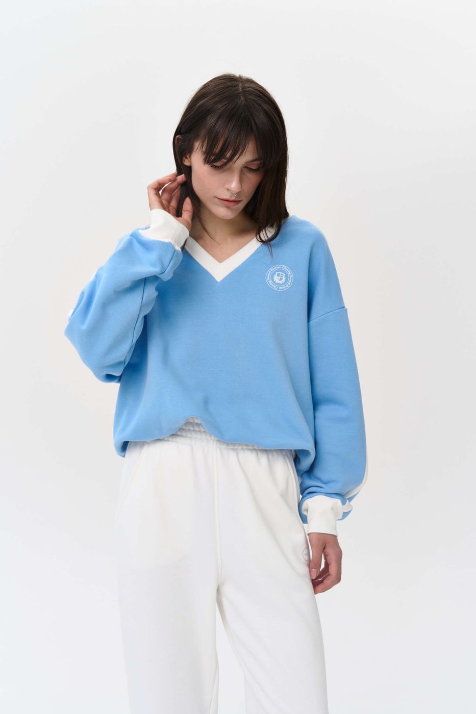 Jane V-neck sweatshirt, Blue 0330 фото